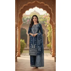 Khaddar Embroidered Navy Blue Suit