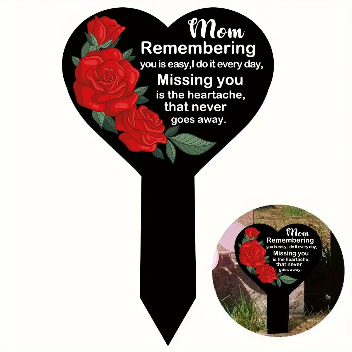Carved Grave Marker Memorial Stakes with Heartfelt Message - Designed for Outdoor Grave Spaces, Garden Decor, Heartache Never Goes Away Plaque for Loved Ones, Memorial Gift