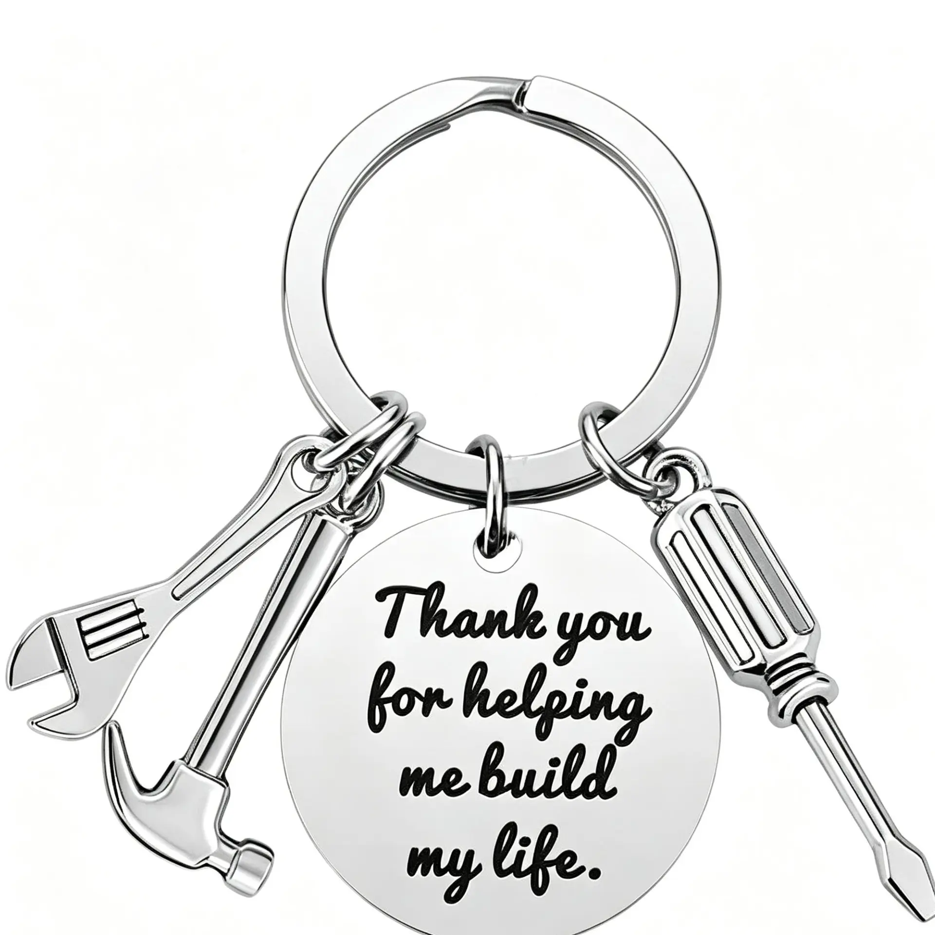 Stainless Steel Multifunctional Keychain - 2026 Metal EDC Gear, Stainless Steel Keyring, Hammer-Wrench-Screwdriver Tools, 3 Message Options, Father's Day Happy Gifts, Car Key Accessory, Metal Keychain, Fathers Day, Happy Father's Day