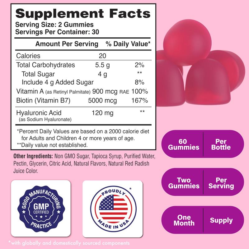 Health Thru Nutrition Skineu – Hair, Skin & Nails+ 60 Strawberry Pina Colada Gummies | Beauty Nutrients for Glow & Strength