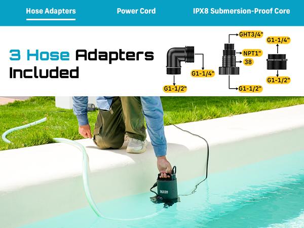SEESII 1/3HP Pool Cover Pump Automatic On/Off 3035GPH Submersible Water Pump with Filter Net 25ft Cord Check Valve for Swimming Pool Hot Tubs Pond#SummerVibes