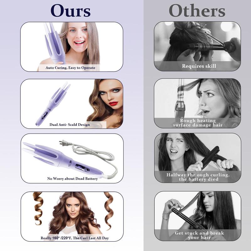 Automatic Hair Curler,Automatic Curling Iron with 4 Temperatures,Dual Voltage Rotating Curling Iron with 1 1/4 inch Fast Heating and Auto Shut-Off