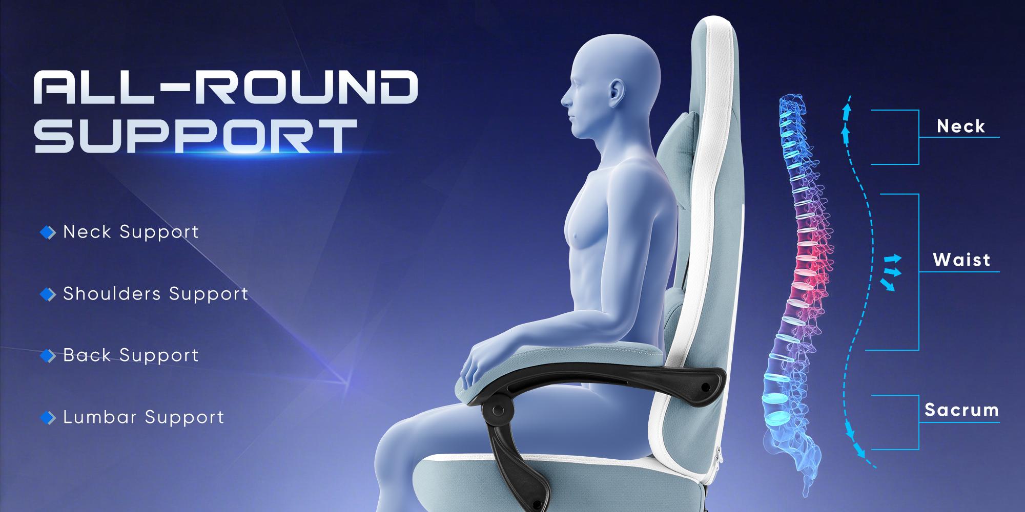 Computer Gaming Chair - High Back Ergonomic Desk Chair with Footrest and Lumbar Support, Height Adjustable Task Chair with Linkage Armrests and Headrest, 360° Swivel Wheels