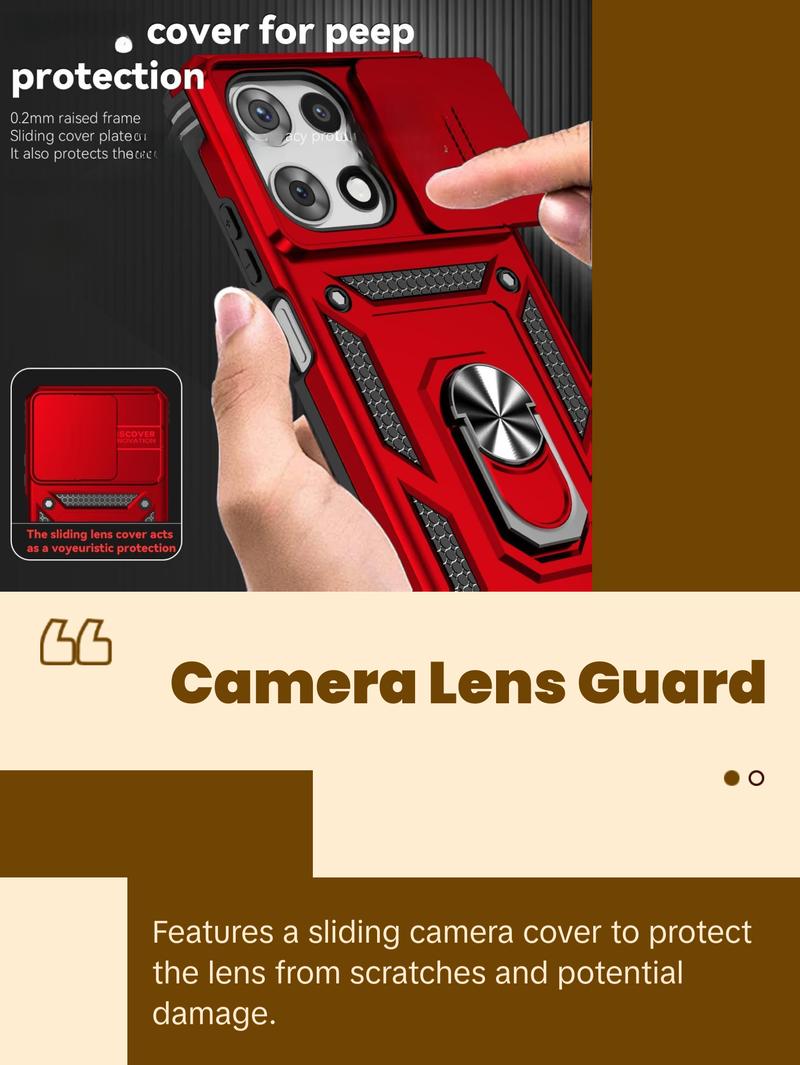 Moto G 5G 2025 Case with HD Screen Protector & Slide Camera Cover & Kickstand, [Military-Grade] Phone Case (Red, for Moto G 5G 2025) Metal Smartphone