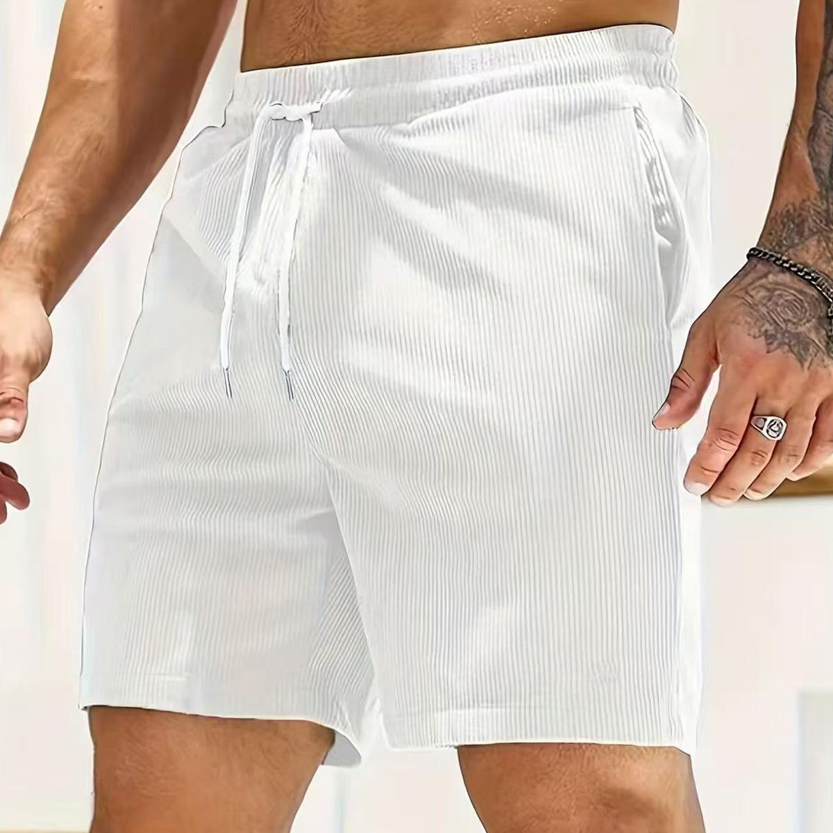 Men's Casual Corduroy Shorts with Drawstring Waistband, Side Pockets, and - Black, Polyester Fiber, Suitable for All-Season Outdoor Activities, Solid Color Regular Fit Summer Daily Commuting Versatile Simple Design