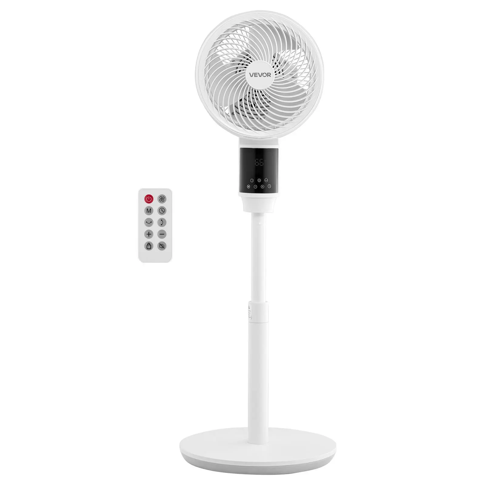 【fathersdaygift】VEVOR 9-Inch Pedestal Fan, 80° Oscillating Standing Floor Fan with Quite DC Motor, Remote Control, 9 Speeds & 4 Smart Modes, 24H Timer, Adjustable Height, for Home, Bedroom, Living Room, White, Cooling Fan