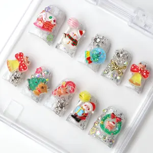 FADUIIO Multi Style Press On Nails Set – Cute Acrylic False Nails Kit with Rhinestone, Cat Eye, Nude Almond & Pearl Gradient Designs