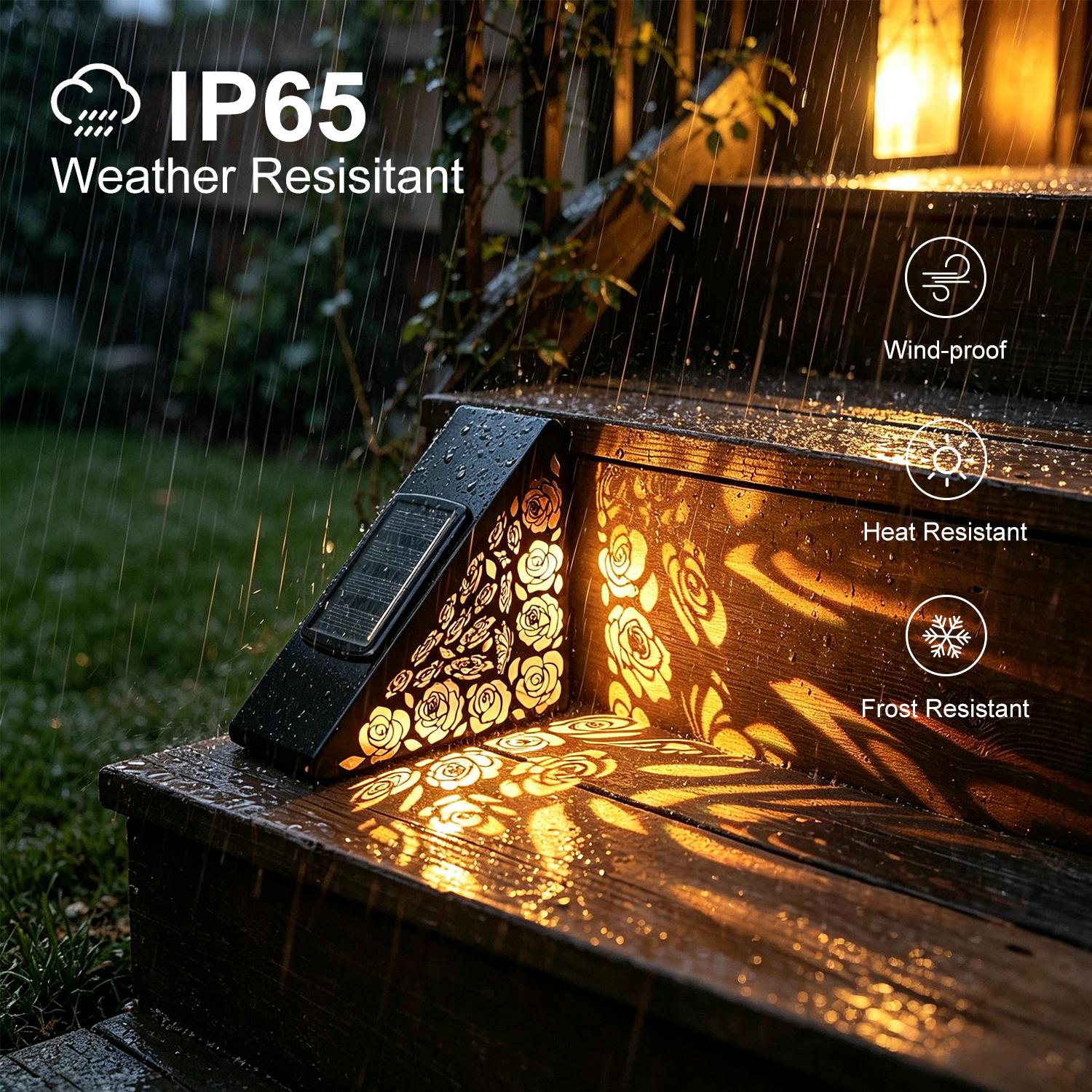 Solar RGB outdoor step lights with decorative projection