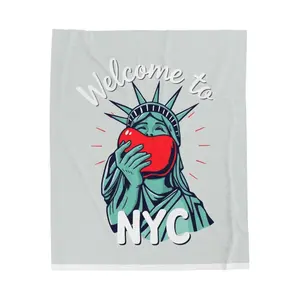 Welcome to NYC Statue of Liberty Apple Throw Blanket | Velveteen Plush Blanket