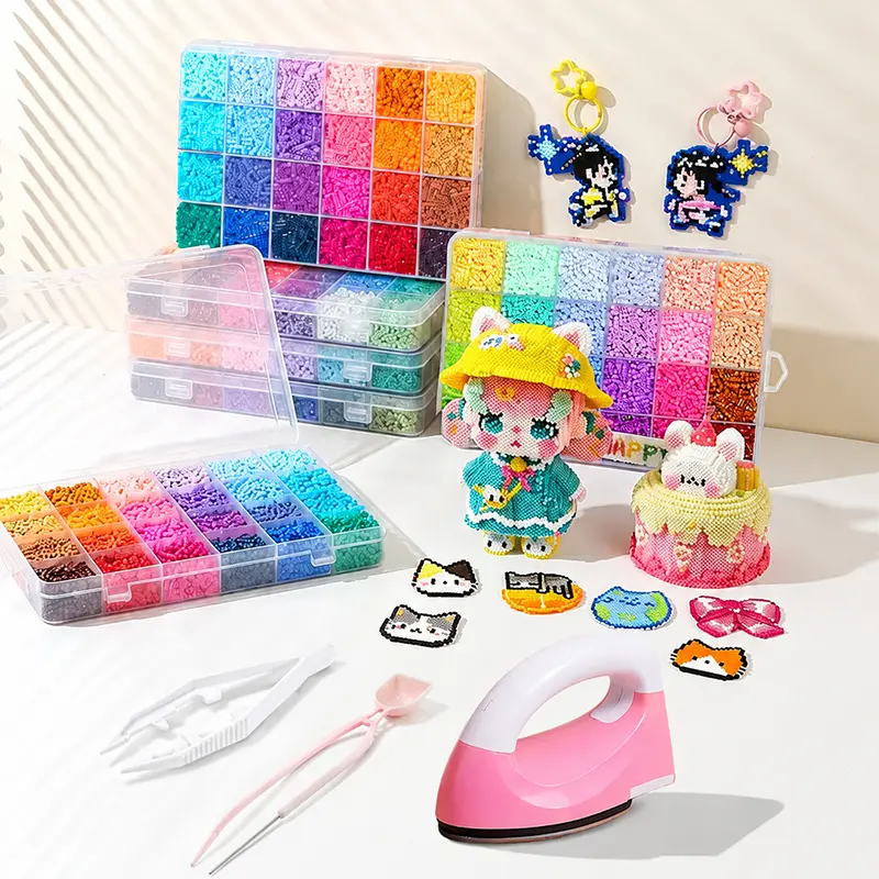 24/48/72/96/120-Color Plastic Fuse Beads Set, 2.6mm 3D Pixel Puzzle Beads, DIY Craft Bead Kit with Nail Board,Tweezers & DIY Accessories | Perfect for Pixel Art, Jewelry, Keychains & Kids Crafts