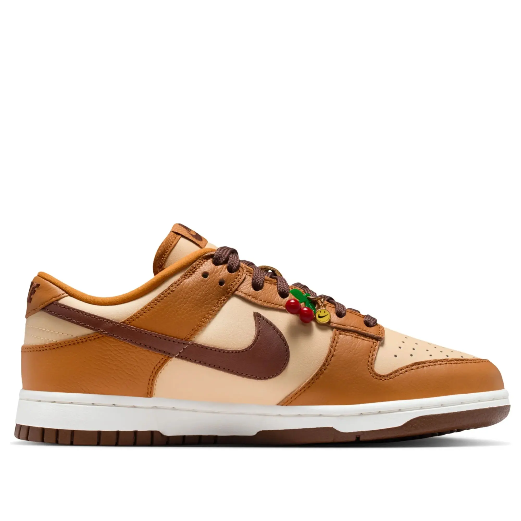 Nike Dunk Low SE Desert Ochre Cherry Charm (Women's) Sneakers – Women's Lifestyle Shoes Featuring Premium Leather Upper, Unique Desert Ochre and Cherry Charm Colorway, Classic Dunk Low Silhouette, Comfortable Cushioning, Durable Rubber Outsole, Iconic