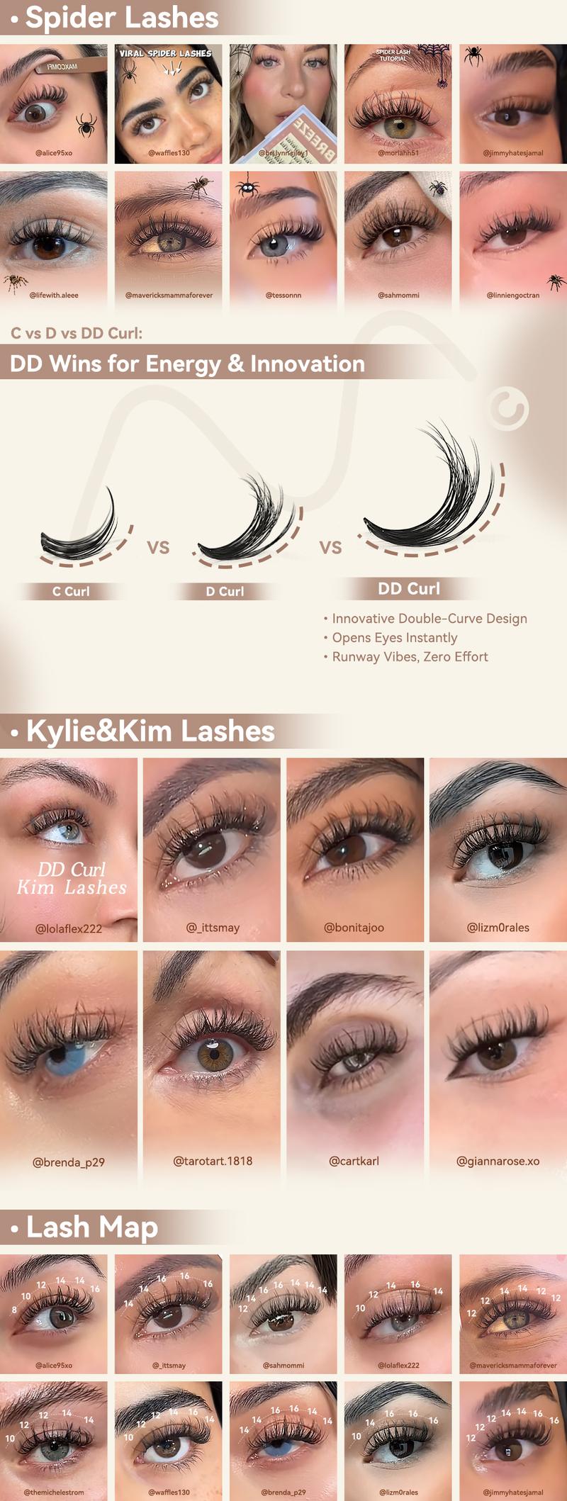 MaxComfi Spider Lashes Breeze | DD Curl Kylie&Kim Lashes Vibe but Better Long-Lasting Waterproof & Super Soft&Thin Band | Venus Velure Waterproof Long-Lasting Natural Daily  Beginner-Friendly DIY Lashes for Flawless Voluminous Look Trendy Must-Have
