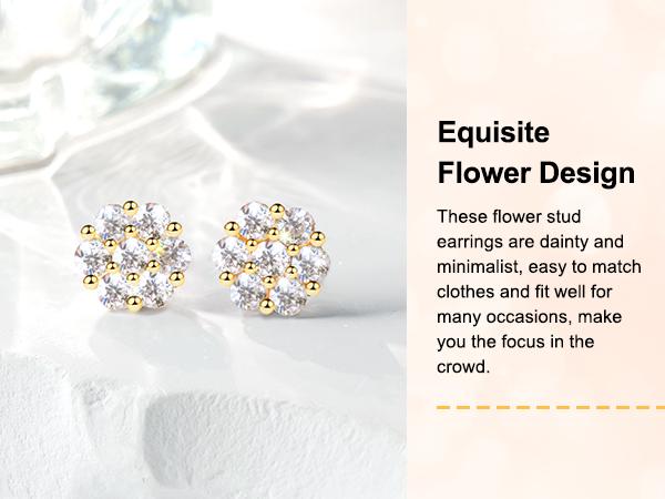 Delzzad 18k Gold-Plated Flower Stud Earrings D Color VVS Synthetic Moissanite Stud Earrings Screw Back/Butterfly Back S925 Studs Birthday Anniversary Mother's Day Christmas Gifts for Men Women Studearrings