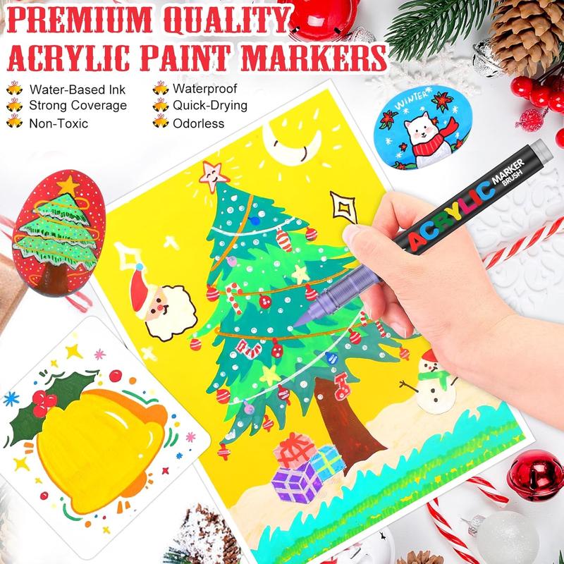Acrylic Paint Markers Set (36 Colors), Soft Brush Tip Acrylic Paint Pens for Wood, Canvas, Glass, Fabric, Rock Painting & DIY Crafts