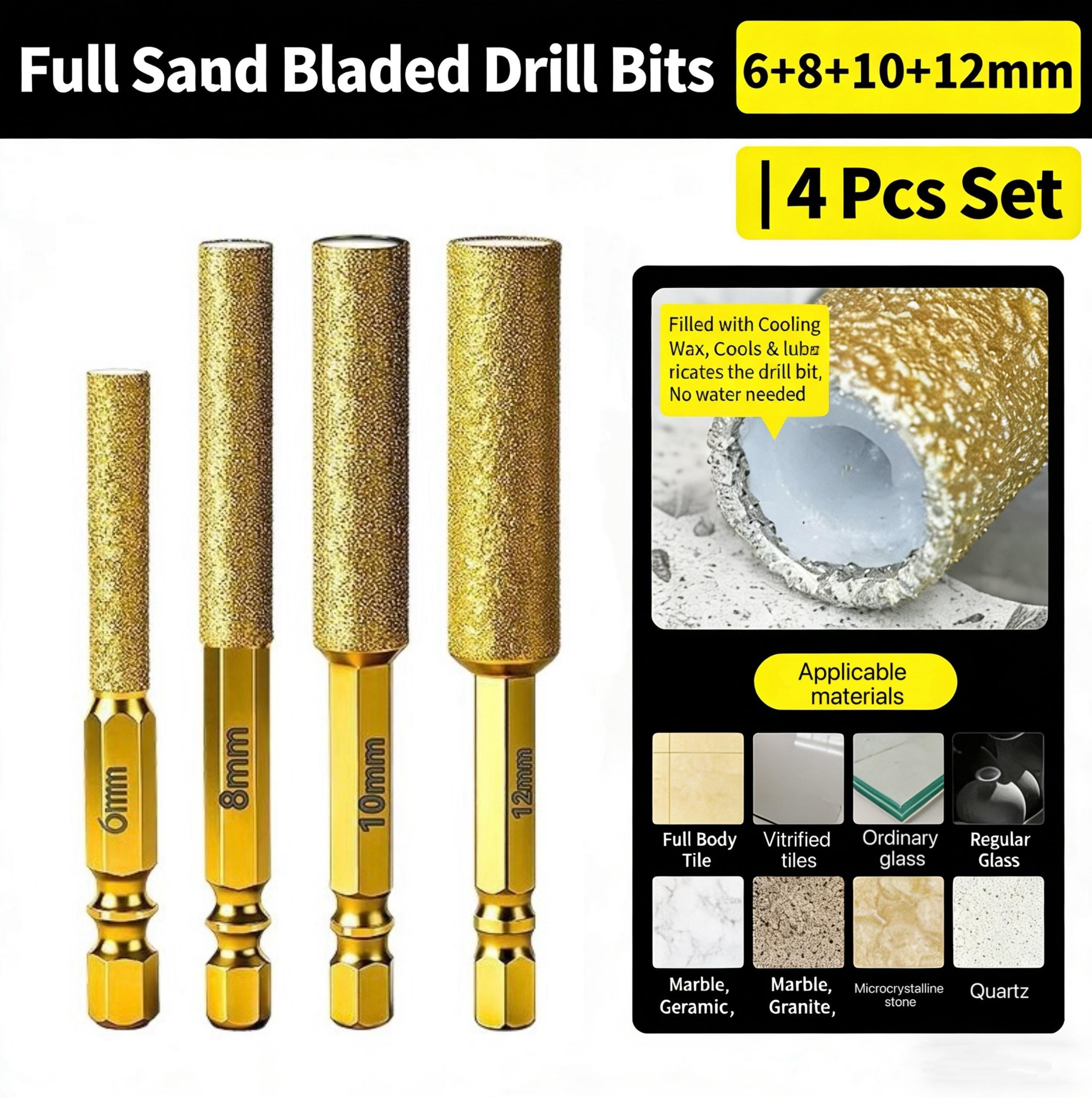4pc Hexagonal Shank Emery Drill Bit for Dry Drilling onTile Marble Granite Concrete 6-12mm Wax CoreCooling No Water Needed 4pc Hexagonal Shank Emery Drill Bit for Dry Drilling onTile Marble Granite Concrete 6-12mm Wax CoreCooling No Water Needed