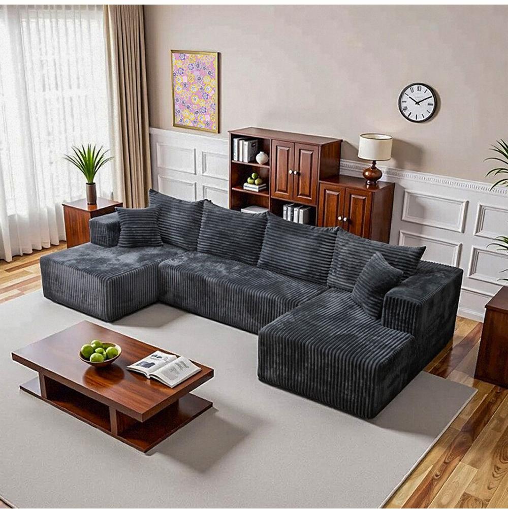 132'' U-shape Modular Corduroy Sofa Modern Living Room Comfortable No Assembly Needed Popular Boneless Sectional Couch Loveseat Couch Sleek boneless sectional couch bean bags furniture living room