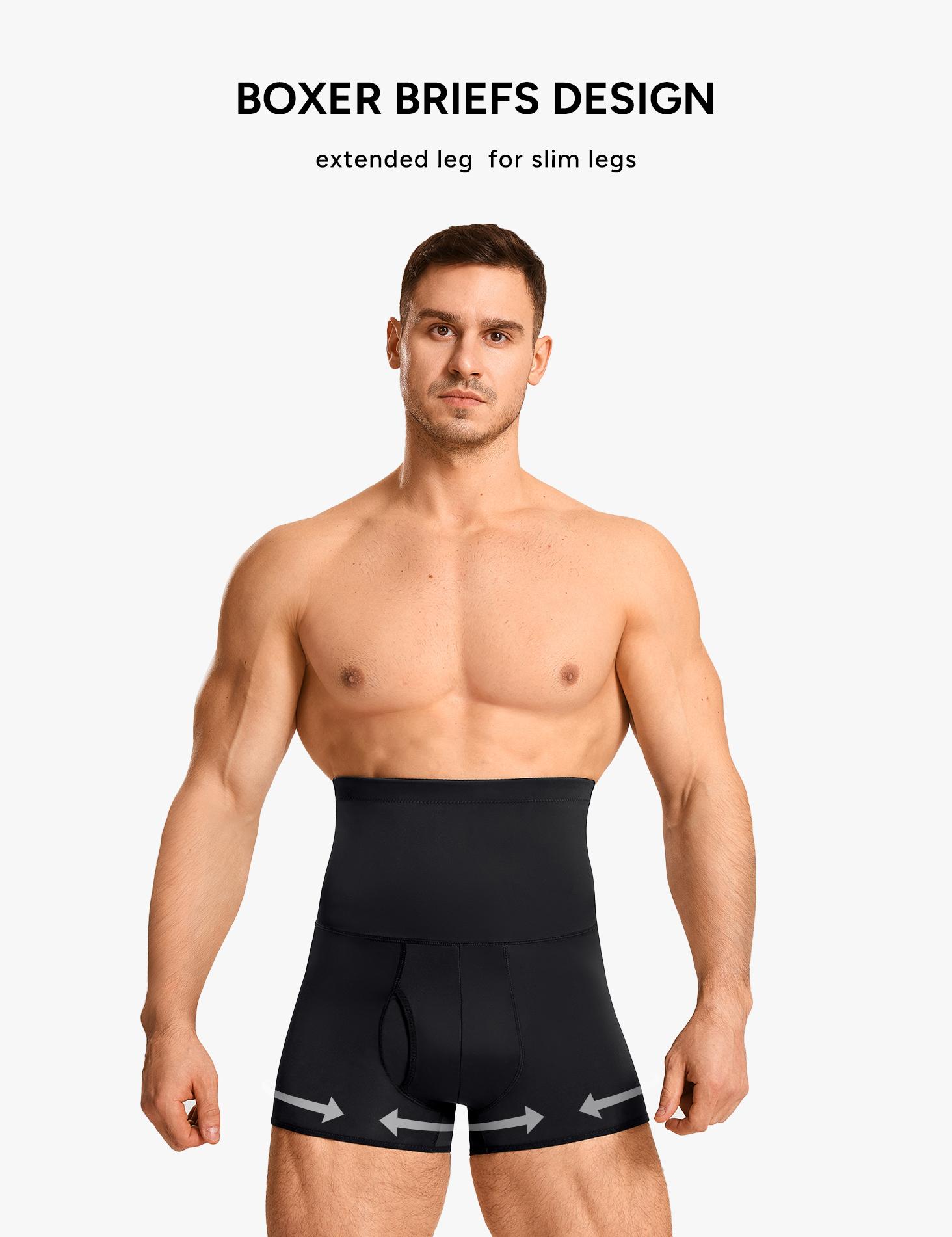 Nebility  Men's High Waist Shapewear Boxer Briefs -  Seamless Tummy Control  Waistband Slimming Underwear Fitness Plain Beige SpringStatements