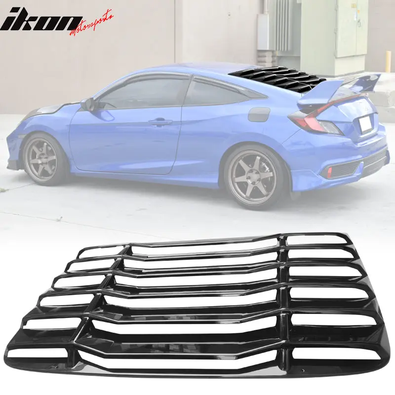 Rear Window Louvers for Honda Civic 2016-2020 2Dr Coupe Gloss Black ABS