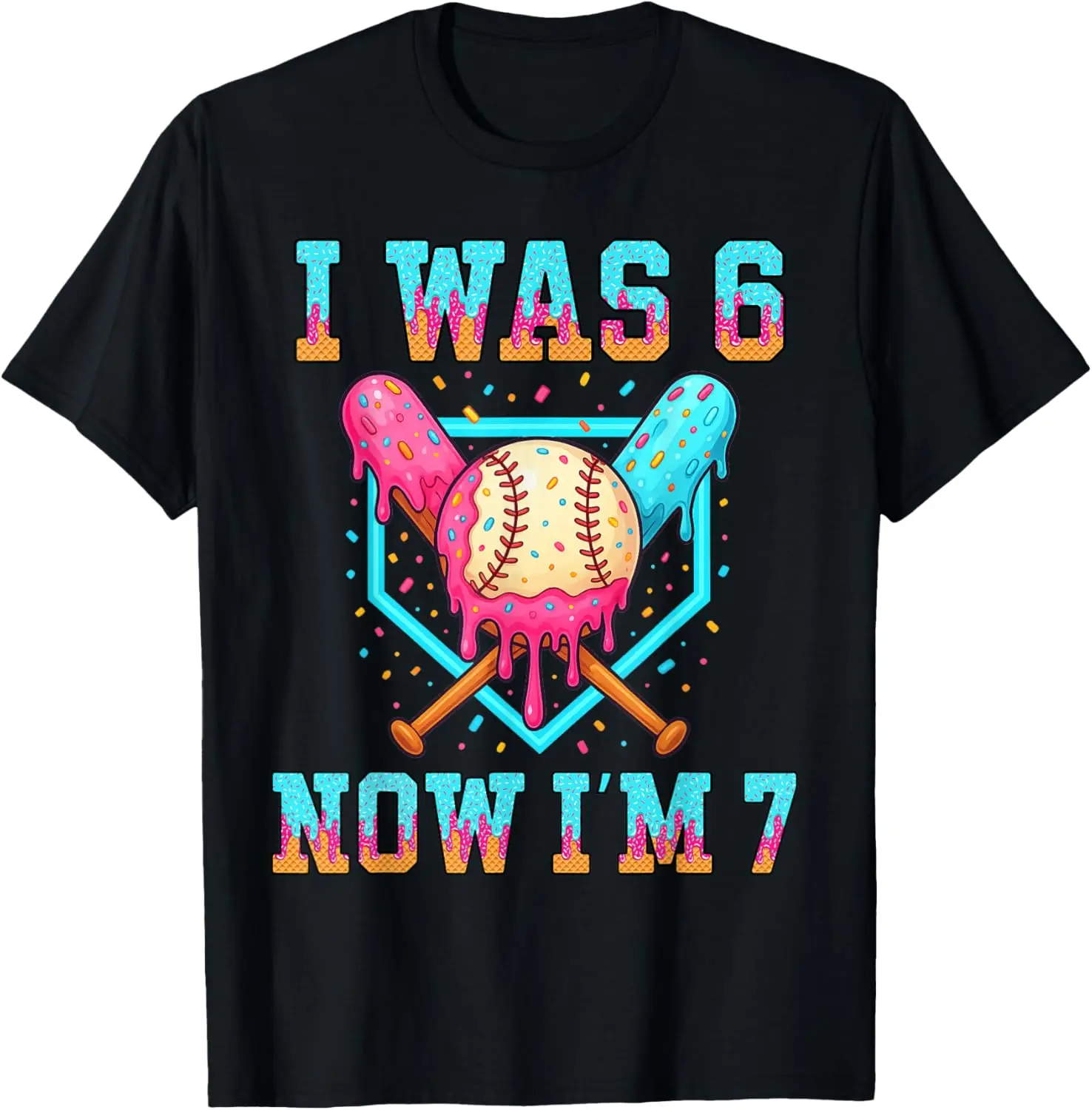 Boys 7th Birthday Graphic T-Shirt with 'I was 6 Now I'm 7' Ice Cream Drip, Unisex Kids 100% Cotton Crewneck, Graphic Shirt, Good Graphic Tees