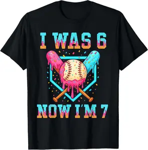 I was 6 Now I'm 7 7th Birthday Boys Ice Cream Drip Baseball T-Shirt - Crewneck Men Women Youth Boys Girl T-shirt Cotton Fabric