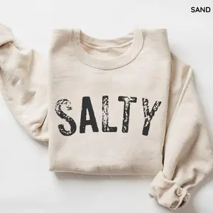 Salty Sweatshirt, Retro Summer Beach Crewneck, Women’s Favorite Graphic Sweatshirt, Casual Coastal Style, Trendy Everyday Outfit for Women