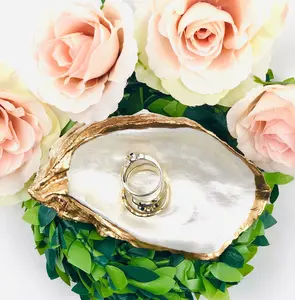 Oyster Shell Ring Dish with Pearl Background