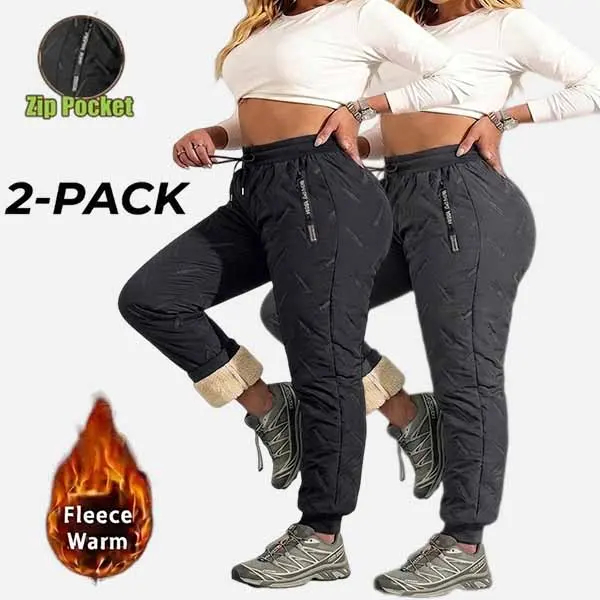 2-Pack Women’s Fleece-Lined Winter Pants | Waterproof Thermal Warm Joggers | Slim-Fit Insulated Cold-Weather Pants for Outdoor Hiking, Skiing & Everyday Wear | Not Bulky, Fits All Body Types — Women’s Clothing