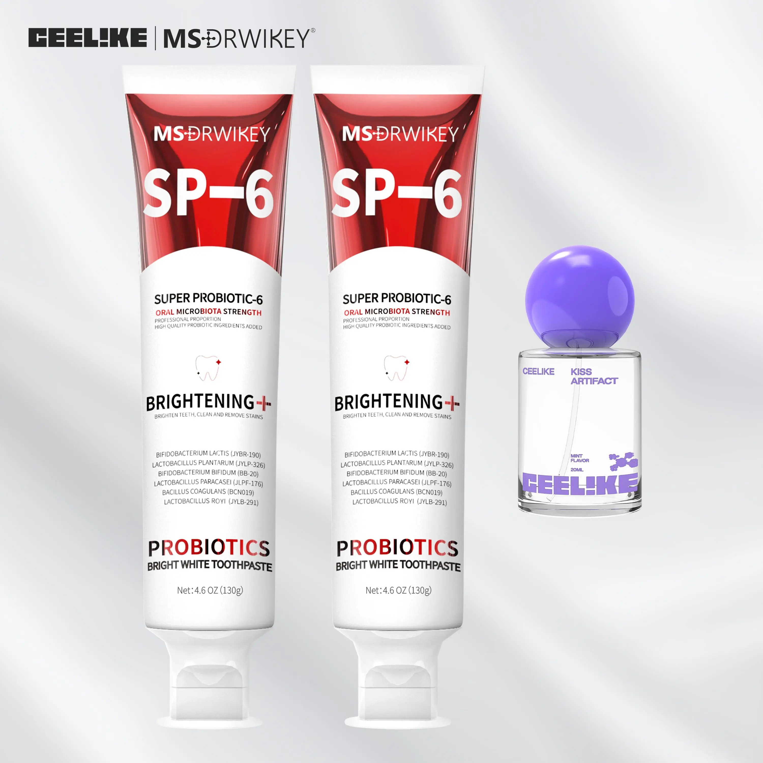 CEELIKE｜MSDRWIKEY  Oral Care Set SP-6 Toothpastes Brightening Formula with  Oral Spray for Long Lasting Fresh Breath, Teeth Cleaning Kit, Mouth Care Kit, 150G, Cool Mint Toothpastes, Care Toothpastes