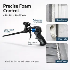 PU Foam Spray Gun, PTFE-Coated Barrel, Adjustable Flow Control for Sealing, Insulation & Gap Filling