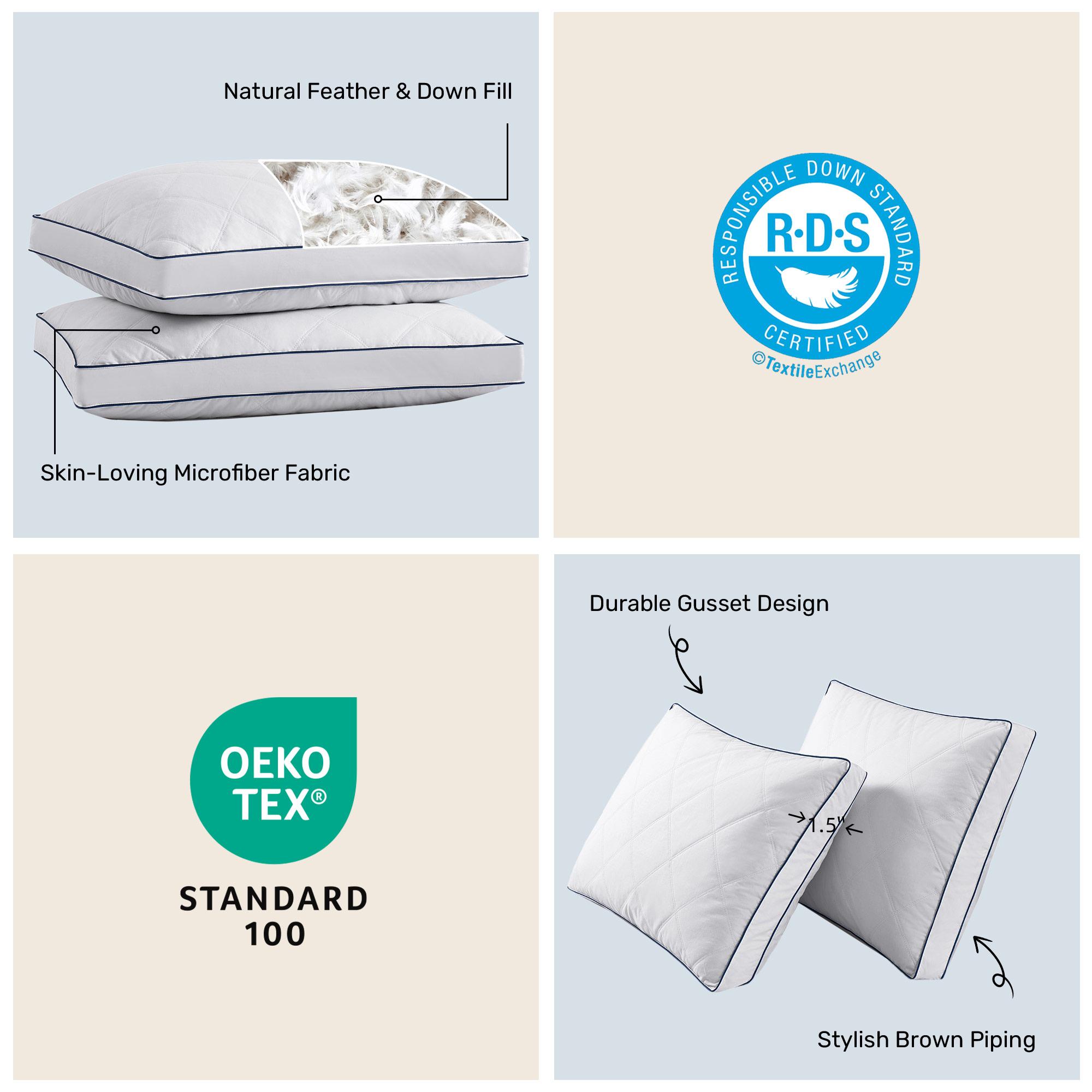 PEACE NEST 2 Pack Goose Down  Feather Pillows for Side  Back Sleepers Hotel Quality Cotton Cover Soft Pillows