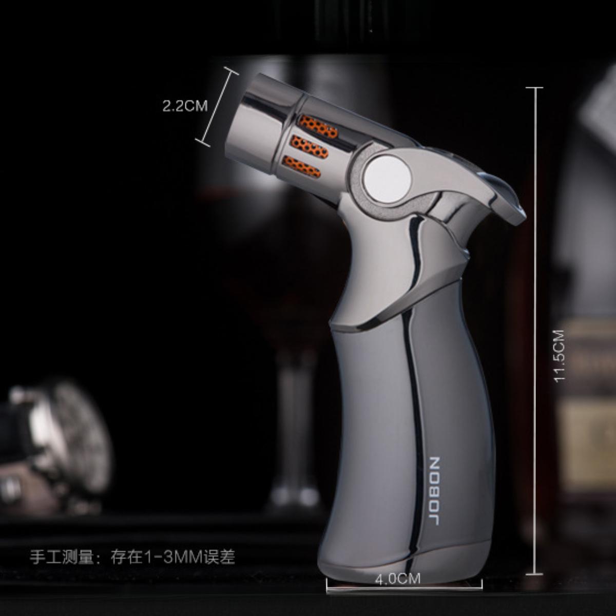 Multi-Color Luxury Metal Windproof Torch Lighter, 4 Jet Flame Refillable Butane Lighter with One-Hand Ignition, Portable Pocket Size for BBQ Camping Candle Daily Use, Available in Gold Silver Blue Black, Ideal Gift for Men (Butane Fuel Not Included)