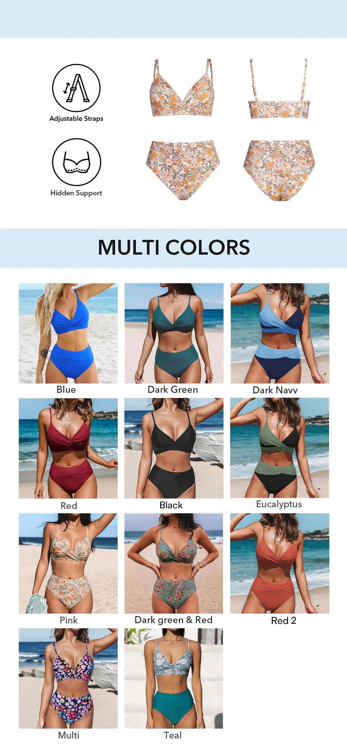 CUPSHE High Waisted Bikini Sets for Women 2026: Tummy Control Two Piece Swimsuit with Twist Front V Neck & Adjustable Straps, Size Inclusive XS XXXL Floral Bathing Suits SpringStatements