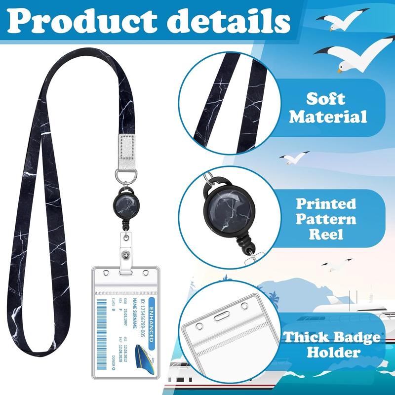 2 Pieces Cruise Lanyard for Ship Cards Marble Lanyards with Retractable Badge Reels Waterproof ID Badge Holder Cruise Essentials Accessories