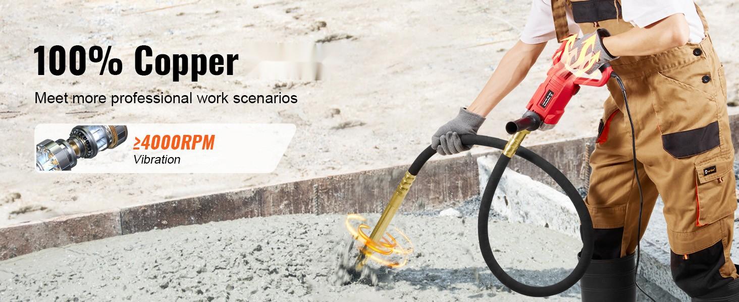 Handheld Concrete Vibrator 800W Electric Vibrator 13000 VPM With 6.6 Ft 2 M Shaft, Portable Pencil Type Cement Vibrator For Air Bubble Elimination, Concrete Mixing, Mortar Work, And Small Construction Projects