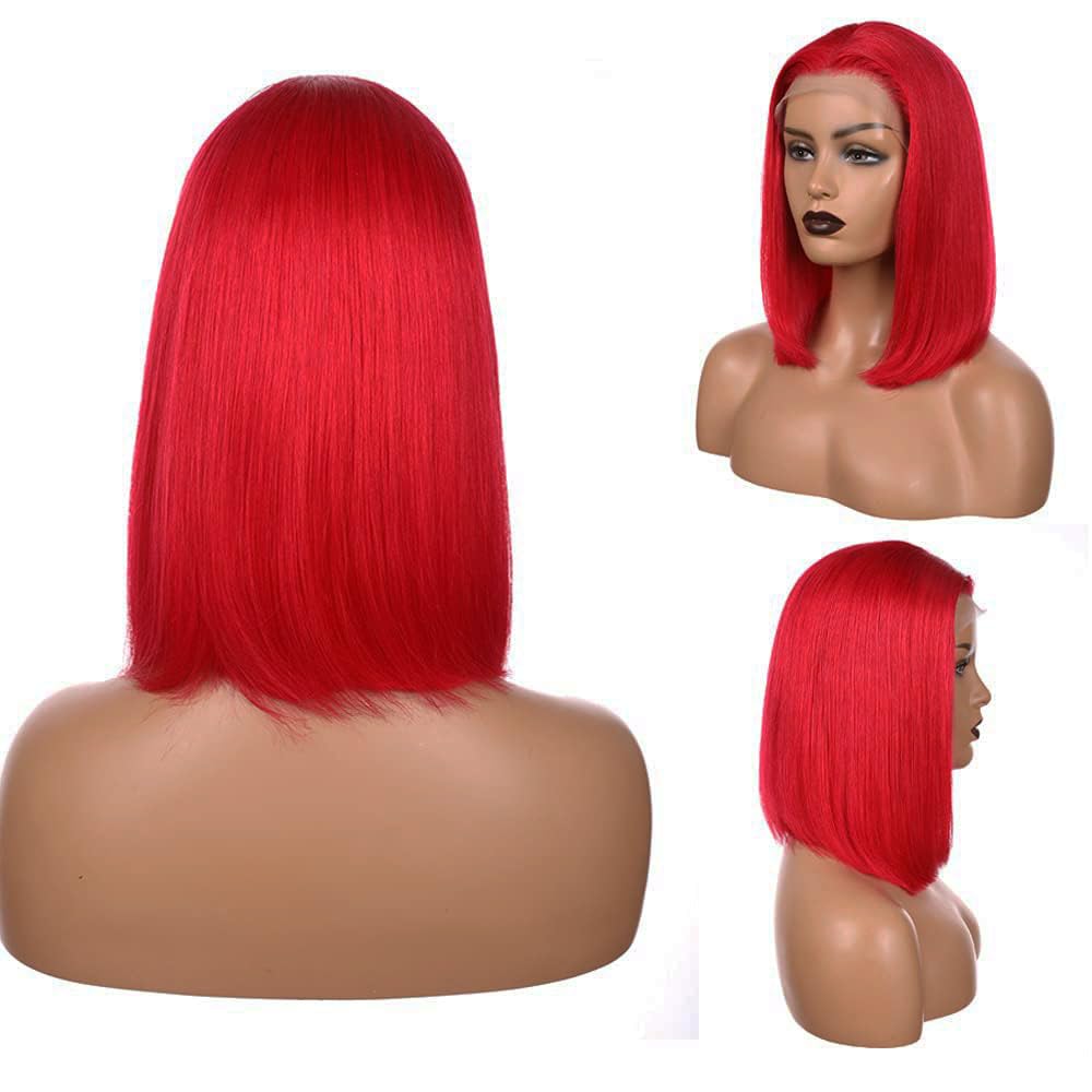 GK Pre Plucked HD Transparent 13X4 Straight Red Blunt Cut Bob Wig Human Hair Lace Frontal Wig With Baby Hair Natural Hairline Glueless 100% Unprocessed Human Hair Red Bob Wigs Lace Front With Black Women