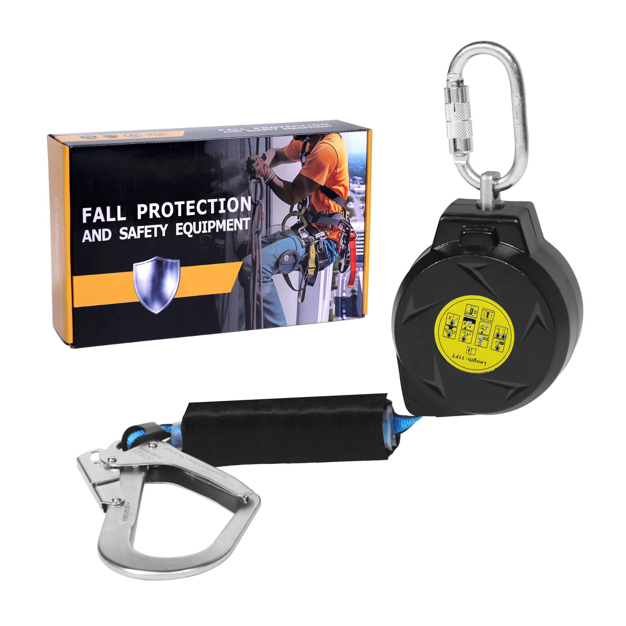 11FT Self-Retracting Lifeline - ANSI-Certified Personal Fall Arrest Gear with Hook Carabiner, 4 lbs Universal Fit Work Safety Equipment for Construction, Window Cleaning, Water Tanks, Wells