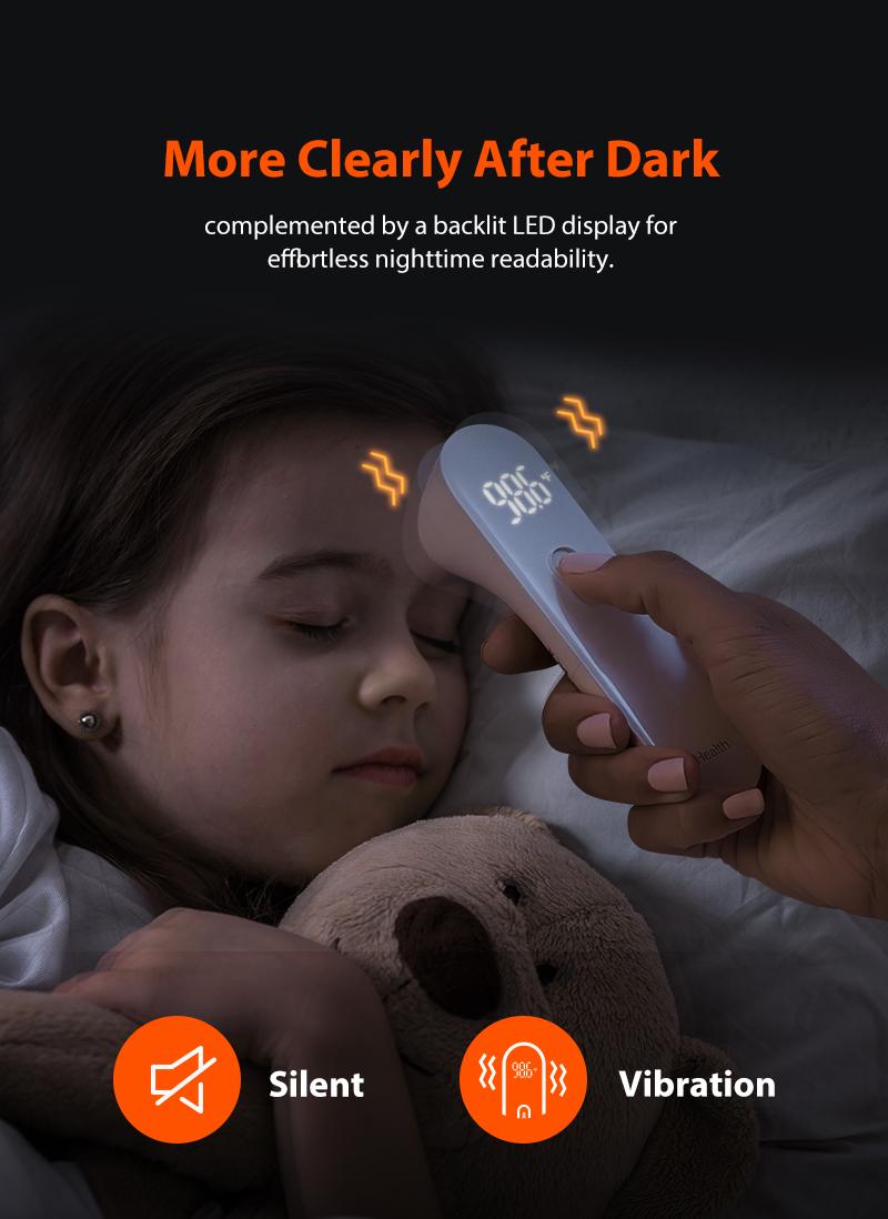 iHealth PT3 No-Touch Forehead Thermometer, 3 Ultra-Sensitive Sensors, Quiet Vibration Feedback, Large LED Digits, Accurate Thermometer Fever for Home Healthcare White