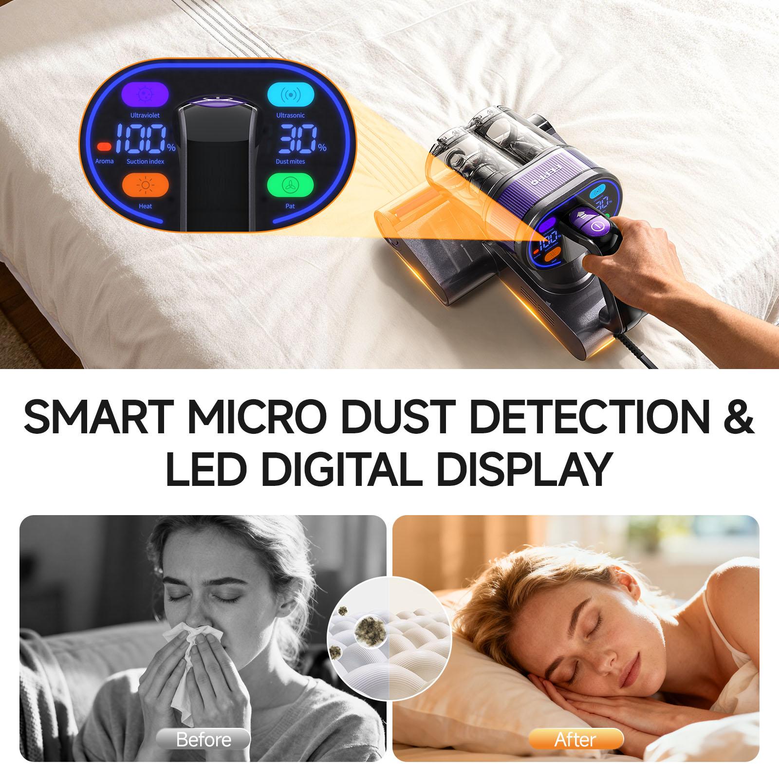 FEPPO Upgraded Mattress Vacuum Cleaner with UV-C Light & 149℉ Hot Air & Aroma Tablet & LED Display, 4-in-1 Bed Vacuum for Dust Mites Removal, 40,000/min Tapping, 16KPa Powerful Suction, HEPA Filter Handheld Vacuum for Bed Couch Sofa Carpet