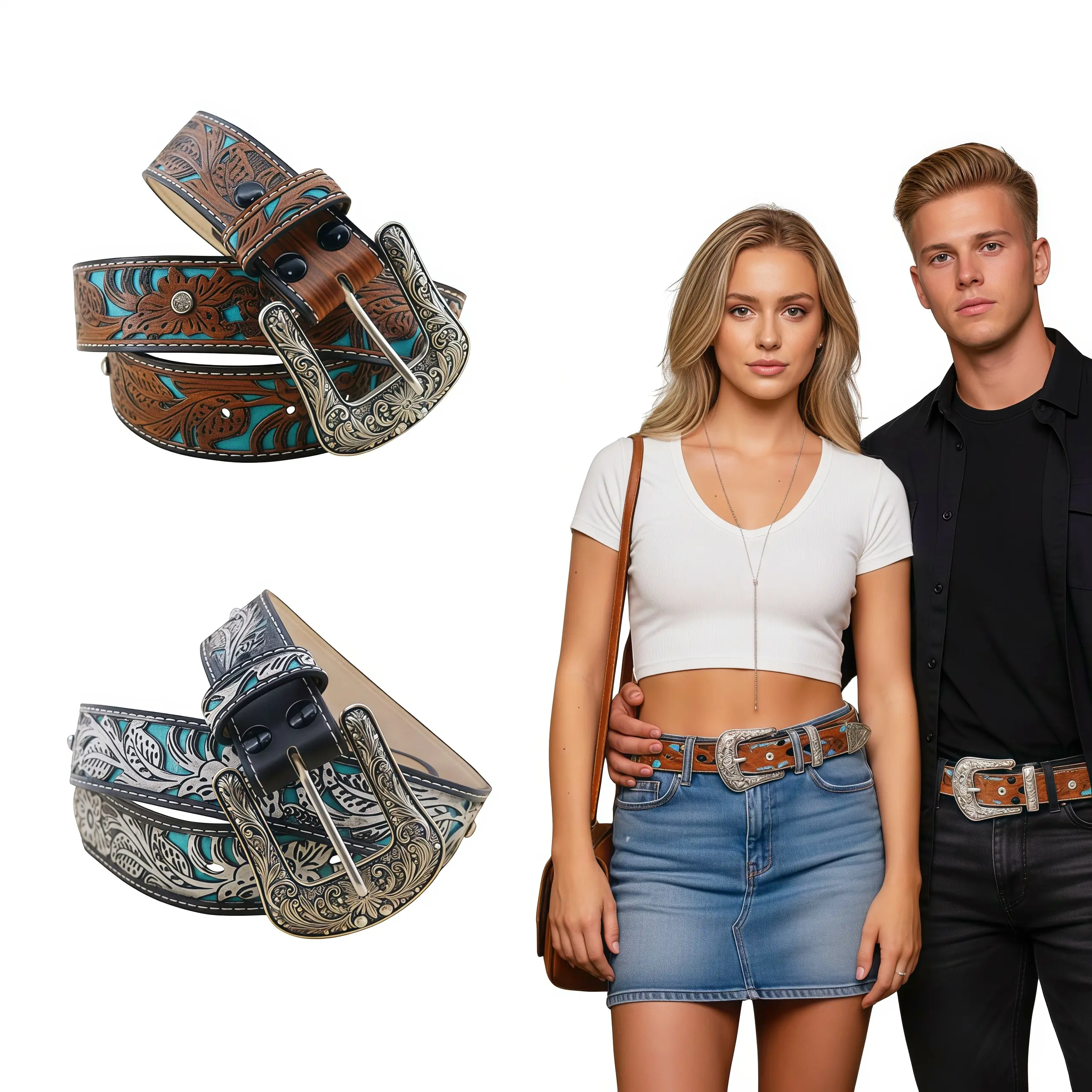 Boho Style Ethnic Pattern Trendy Belt for Women & Men, Fashionable Buckle Decorated Cowboy Waist Belt, Fashion Accessories for Daily Wear, Stylish Belts Men's   Belt