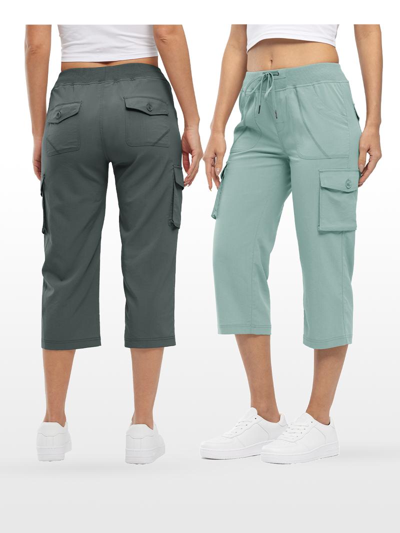 2 PACK YSENTO Womenswear  Outdoor Lightweight Cargo Capris Pants Casual Trouser Trip Loose Shorts comfy Summer Bottoms plus size Basic Black+Pink