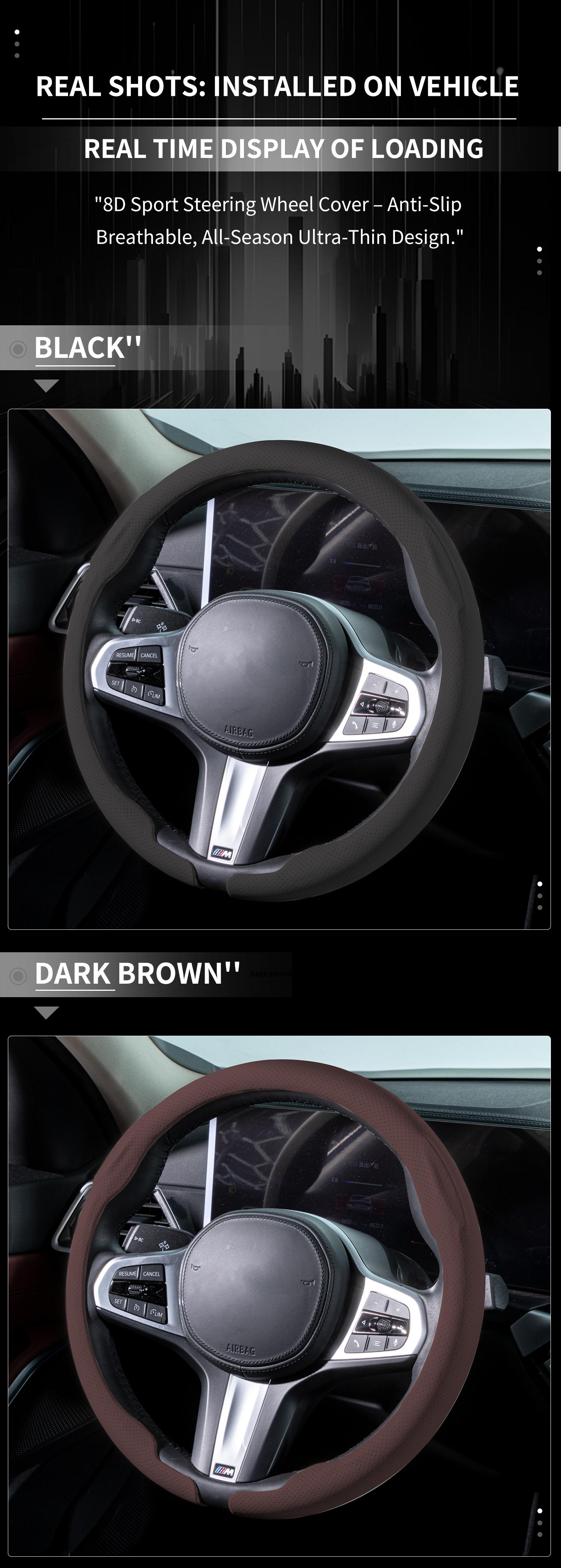 Jeep Wrangler Steering Wheel Cover for Men, Fits Grand Cherokee, 8D Heavy Duty Leather Grip, Cool Truck Stuff, Anti-Slip Handle Protector Accessories