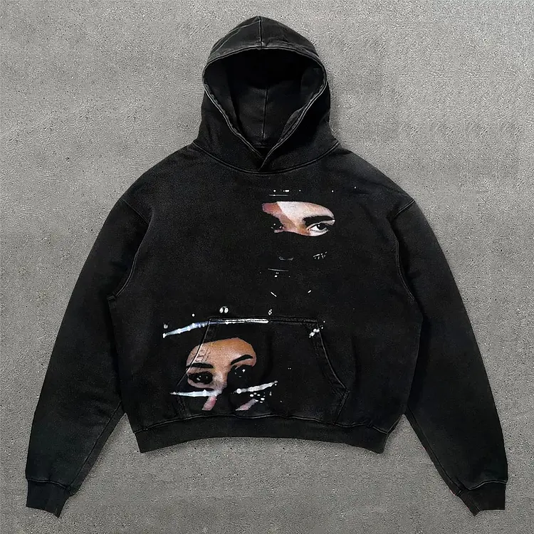 Vintage Hip-Hop One Of One Graphic Acid Washed  Hoodie Unisex Hoodie, Sweatshirt Tops for Spring & Fall, Drippy Outfits, Casual Men's Clothes for Daily Wear, Going Out Outfit, Comfort Menswear, 2024 Cozy Winter Outfits 2025