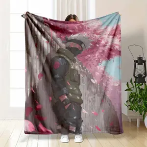 Naruto Kakashi Flannel Blanket Anime Cherry Blossom Sakura Garden Print Soft Warm Cozy Lightweight Throw Ideal for Sofa Bedroom Office Travel Gift Decor Use