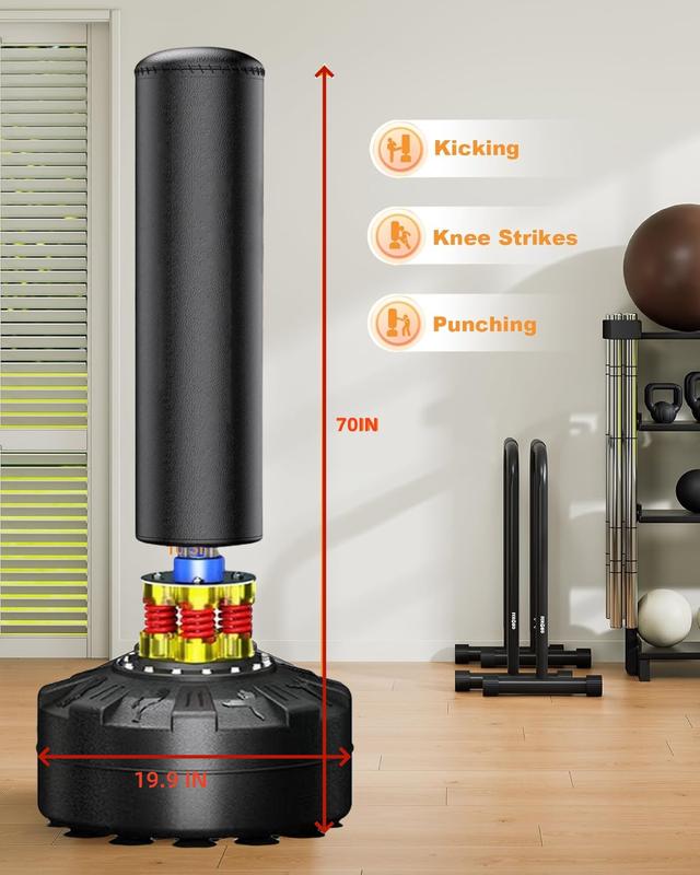Real Freestanding Boxing Punching Bag with Gloves Stand 70'' Heavy Duty Standup Bag with Suction Cups & Weighted Base for Adults Kickboxing MMA Muay Thai Fitness Training
