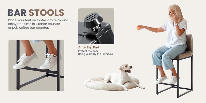 Set of 2 Modern PU Leather Bar Stools with Backrest, Comfortable Counter Stool for Kitchen & Home (Set of 2)