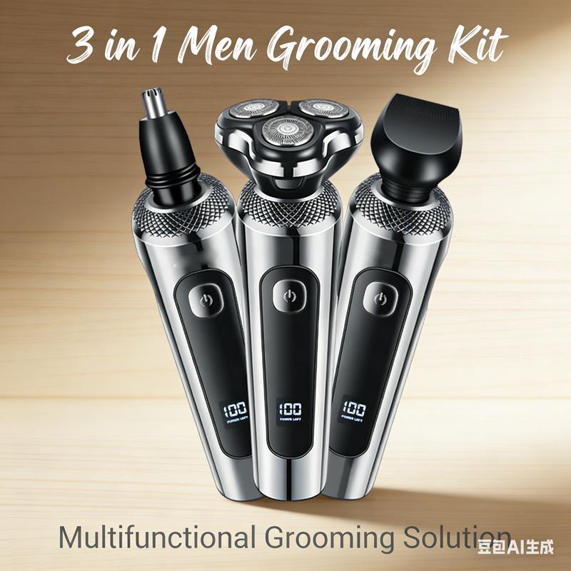 3-in-1 Electric Shaver with Smart Digital Display, USB Charging, Three Floating Blades, and Washable Head