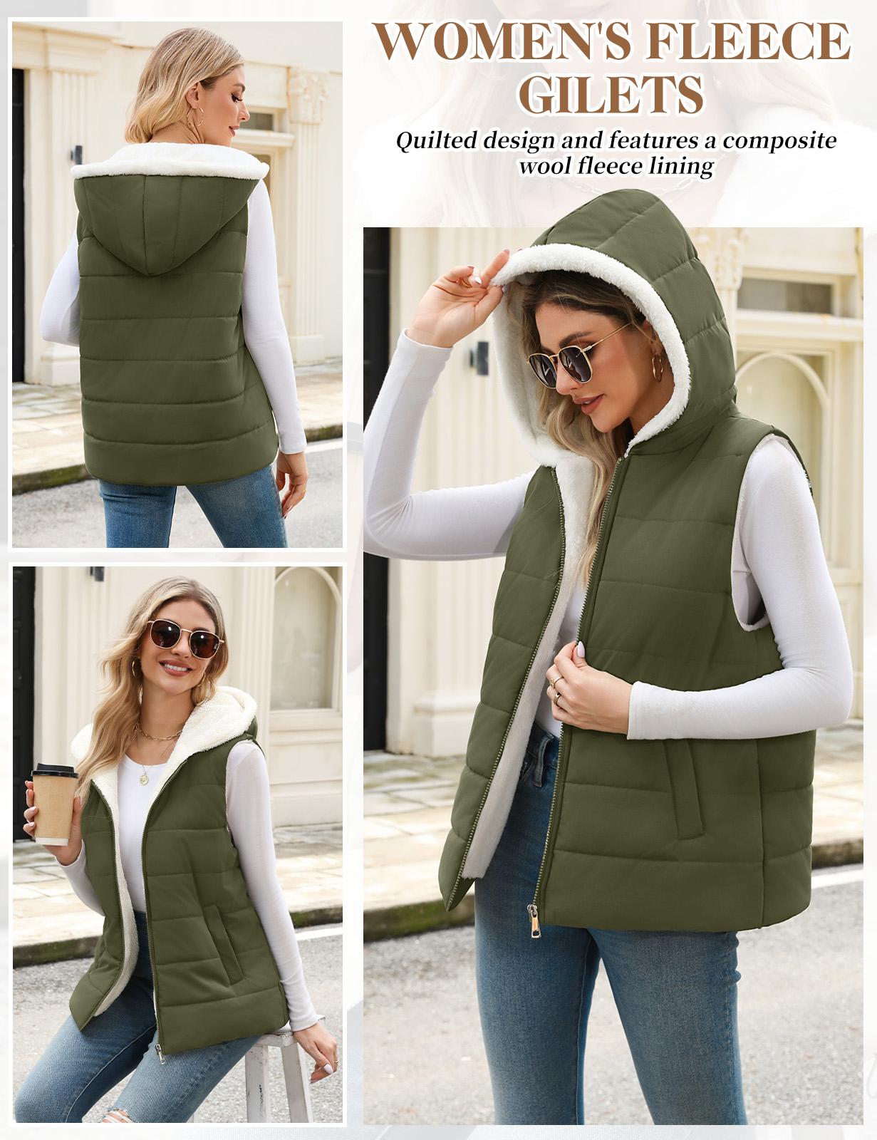 UMIPUBO Womens Sherpa Fleece Vest Warm Sleeveless Jacket 2025 Winter Coat Fall Zip Up Hoodie Reversible Outwear with