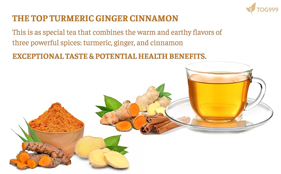 【FreshDrinkUS】 Turmeric Ginger Cinnamon Tea, 100% Natural, Anti-Inflammatea. Eco-conscious Tea Bags. No Sugar, No Caffeine, No Gluten, Vegan. antiinflamma tea, looseleaf tea Beverage anti in flama tea ginger caffeine free Healthy Drink