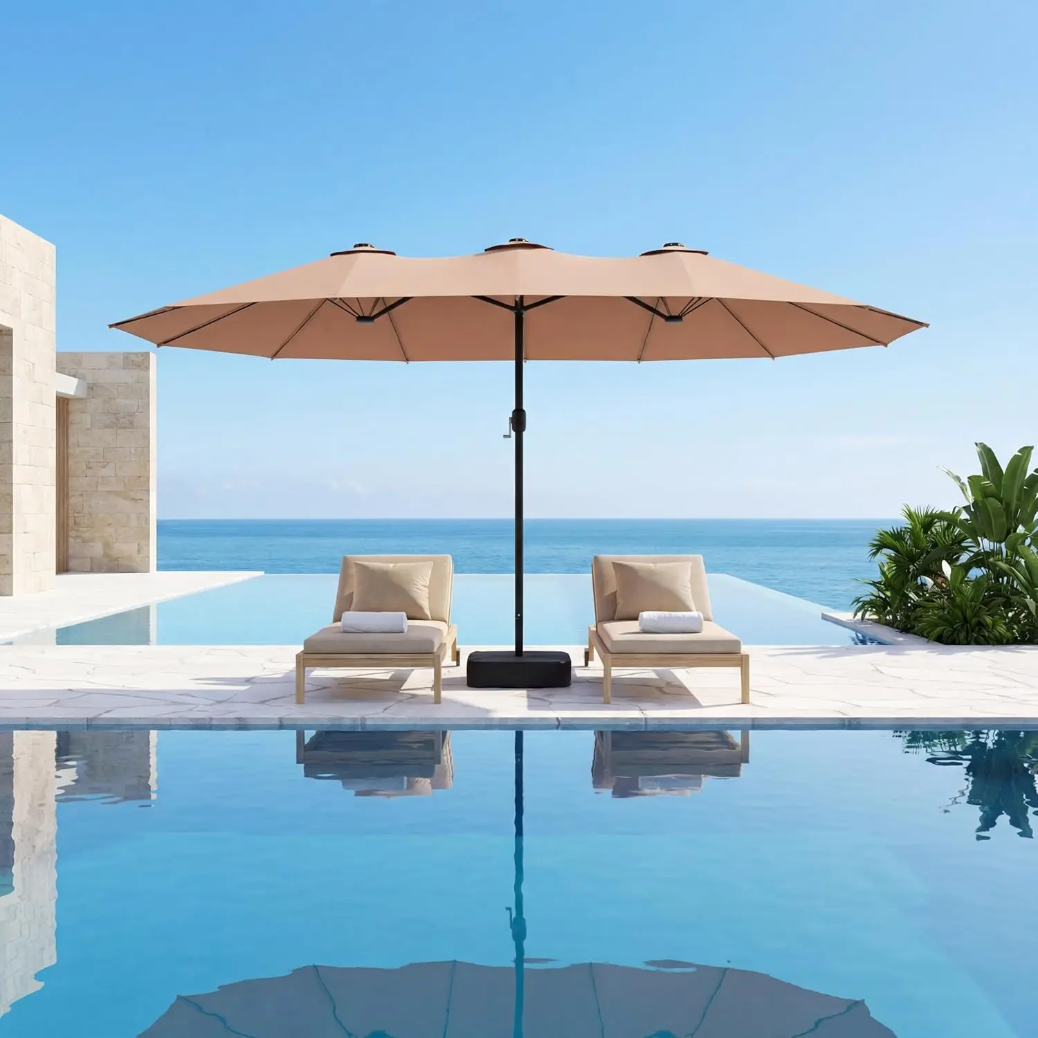 LAUSAINT HOME 13/15Ft Large Patio Umbrella with Base Included, Double-Sided Rectangle Outdoor Umbrella with Crank Handle, Patio Table Umbrella for Poolside Deck Market Sun Shade Canopy Adjustable Canopy summerwins,summerwins