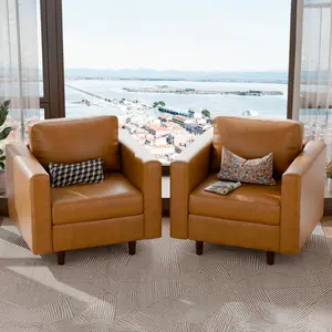 [Set of 2] ABCASA Oversized Faux Leather Accent Chair with Storage PU Leather Deep Seat Reading Armchair for Living Room Bedroom Office Apartment Stylish Spacious Easy-Care Durable Comfort Seating Upgrade Modern Comfy Accent Sofa Chair